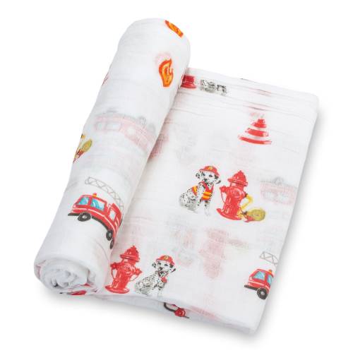 Fireman Theme Muslin Swaddle Blanket - 100% Cotton, 47"x47" - Heroic Baby Wrap for Little Rescuers