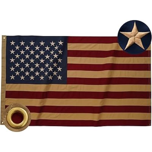 Bradford Vintage American Flag 3x5 ft Cotton for Outside, Heavy Duty Tea Stained American Flag Aged Looking for 4th of July Cloth Old USA US Flag