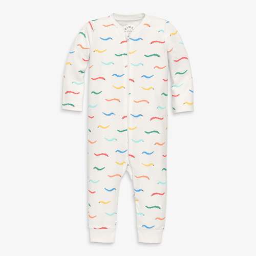 Baby organic zip romper in baby bugs - Ivory / rainbow caterpillars / NB