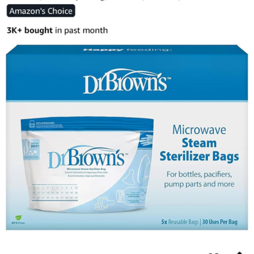 Dr. Brown's Microwave Steam Sterilizer Bags for Baby Bottles, Pacifiers, Pump Parts and Accessories, Travel Baby Bottle Sterilizer, 30 Uses per Bag, 5 Count (Pack of 1)