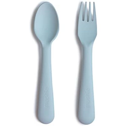 mushie Flatware Fork and Spoon Set For Kids | Made in Denmark (Powder Blue)
