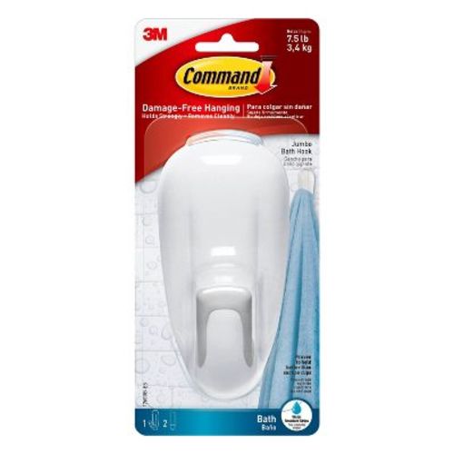 Command 1 Hook 2 Strips Large Sized Bathroom Decorative Hook With Water Resistant Strips White: Heavy Duty Shower Hook
