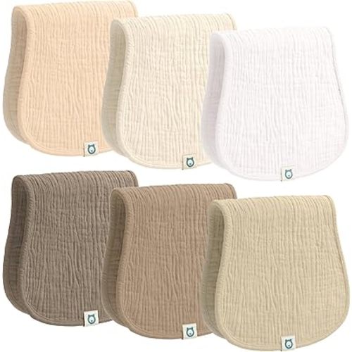 Muslin Burp Cloths Set, 6 Pieces, 100% Organic Cotton Hand Washcloths for Baby Boys and Girls Extra Absorbent and Soft Burping Rags (Sand - Multi Colored)