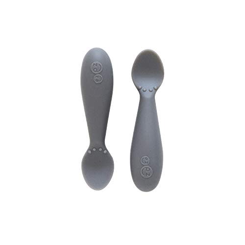 ezpz Tiny Spoon (2 Pack in Gray) - 100% Silicone Baby Spoon for Baby Led Weaning + Purees - 6 months + - Designed by a Pediatric Feeding Specialist - Baby Essentials & Baby Gifts