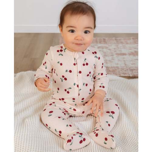 Babies' Organic Cotton Print Rib Growsuit