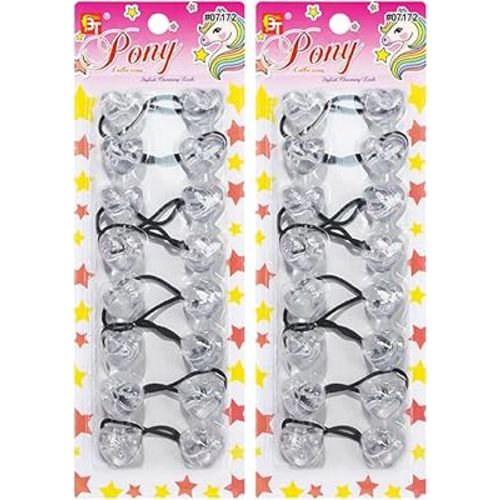 Hair Ties Hair Accessories for Girls Cartoon Character Hair Ties with Balls Bubble Twinbead Ponytail Holders (16 Pcs Heart - Clear)