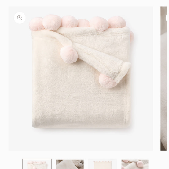 Pale Pink Pom Trim Fleece Baby Stroller Blanket