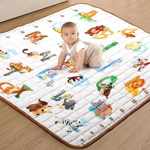 Percozzi Animal Baby Play Mat, ABC Alphabet, Words and Shapes Educational Learning & Fun, 50" X 50" Baby Playpen Mat, Animal Toddler Play Mat, Crawling Mat for Babies, Foldable Baby Play Gym Mat