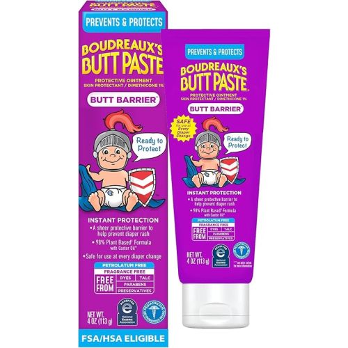 Boudreaux’s Butt Paste Butt Barrier Ointment, Preventive Dimethicone Baby Diaper Rash Cream, Provides Fast Relief from Moderate Rash and Discomfort, Pediatrician-Recommended Brand, 4oz Tube