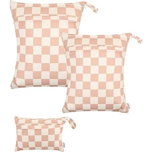 ALVABABY 3 pcs Cloth Diaper Wet Dry Bags Waterproof Reusable with Two Zippered Pockets Travel Beach Pool Daycare Soiled Baby Items Yoga Gym Bag for Swimsuits or Wet Clothes Small Medium Large 3L-SML15