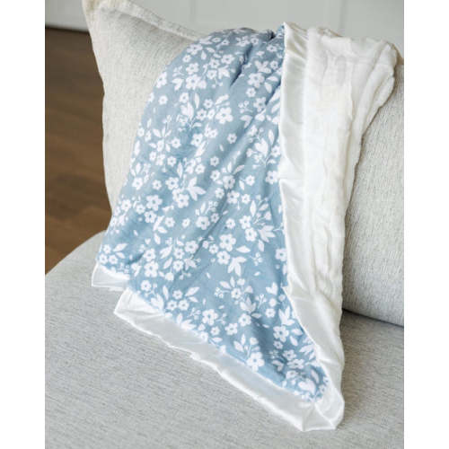 Minky Couture | Dainty Floral Blue & White Blanket (Infant)