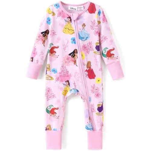 Disney Princess Ariel Belle Moana Mickey Minnie Baby Organic Cotton Footie Zipper Pajamas Newborn Infant Romper