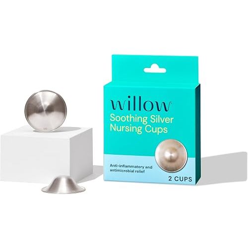 Willow - Silver Nursing Cups, 2 Pack, Breastfeeding Nipple Covers for Protection & BPA Free