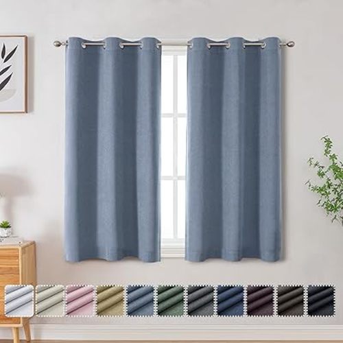 OVZME Blue Blackout Curtains 45 inch Long for Bedroom Living Room, Thermal Insulated Total Blackout Curtains, Balance Privacy and Noise Reducing Small Window Curtains, Set of 2, 30Wx45L
