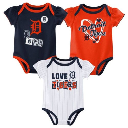 Mlb Detroit Tigers Infant Girls' 3pk White Bodysuit - 3-6m