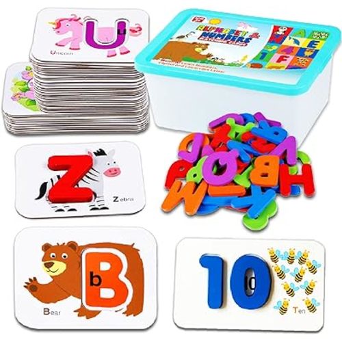 CozyBomB™ Toddler Alphabet Flash Cards - Preschool Activities Learning Montessori Toys ABC Wooden Letters Jigsaw Numbers Alphabets Puzzles Flashcards for Age 2 3 4 Years Old Educational for Kids Baby