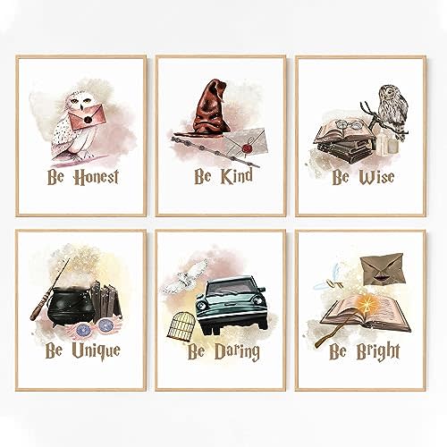 Magical Girls Room Wall Art Decor,Watercolor Magic Book Owl Letter Wall Art Prints,Motivational Saying Be Kind&Be Honest Posters for Baby Kids Room Decor Home Decoration,Set of