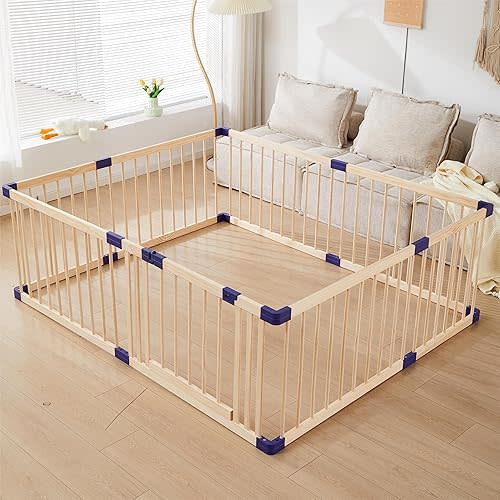 Kids Baby Toddler Playpen Indoor Portable Wooden Freestanding, Kids Baby Pet Cats Dogs Animals Toy Play Fence with Door,Safe Zone Playpen,Baby Safety Play A Perfect Birth Birthday Gift(120x160x61cm)