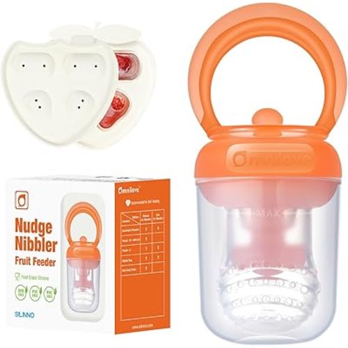Baby Fruit Feeder Orange, Love Mom Great Baby Gifts Baby Led Weaning Supplies for Soft Fruits, New Born Baby Essentials Must Haves Used for Their Toddler First Fruit