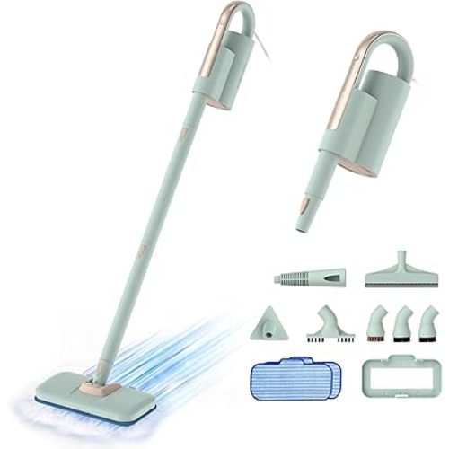 Newbealer Steam Mop & Detachable Handheld Cleaner, 250ml 1200W Powerful Floor Steamer, 3 Adjustable Levels for Carpet Laminate Hardwood Grout, Carpet Glider, 7 Multi-purpose Accessories & 2 Pads