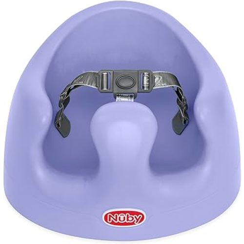Nuby My Floor Seat, Soft Foam Cushion with Safety Harness and High Back Design, for Ages 4-12 Months, Purple