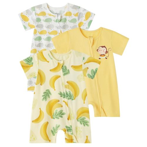 Yoofoss Baby Boy and Girl Romper Short Sleeve Newborn Summer Clothes 2-Way Zipper Baby Outfit Soft and Breathbale