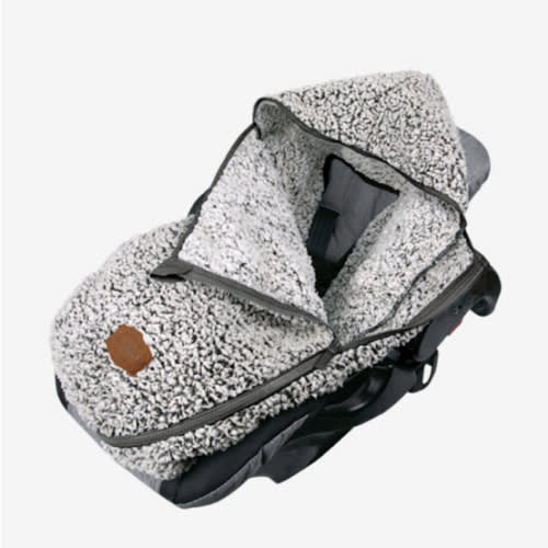 JJ Cole Bundle Me Winter Baby Car Seat Cover and Bunting Bag - Sherpa Lined Infant Car Seat and Infant Carrier Cover - Winter Baby Canopy - Cozy Gray