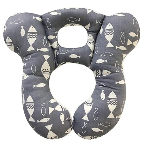 Baby Travel Pillow,Soft and Skin Friendly Kids Cushion for Car Seat - Newborn Pillow for Pushchair,Car Seat,Travel (Gray Fish)