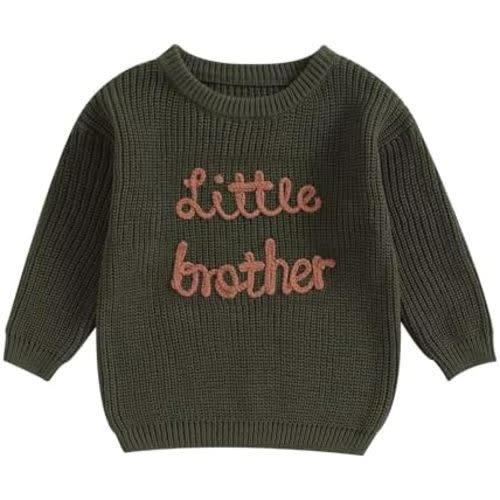 Toddler Baby Girl Boy Long Sleeve Knit Sweater Brothers Sisters Letter Embroidery Round Neck Pullover Fall Winter Tops