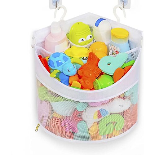 Ligereza Baby Bath Toy Organizer, Quick Drying， and Mould Proof, Corner Hang-Suspension Bath Toy Holder, Large Capacity Multi Use Corner Shower Caddy Shower Rack（ White）