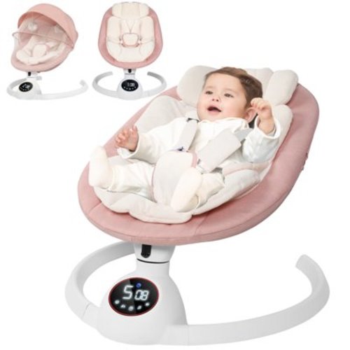 Babyeap Baby Swing for Infants,Bluetooth Control 5-point Harness Newborn Swing,5 Sway Speed,10 Lullabies(Pink)
