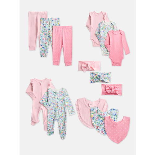 Wonder Nation Organic Cotton Baby Gender Girl Layette Gift Set, Sizes Newborn - 9 Months, 14-Piece