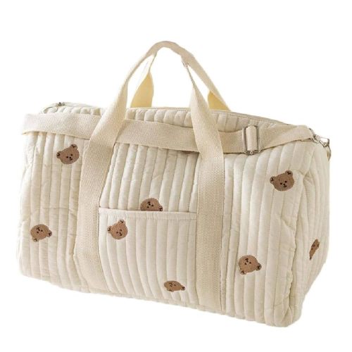 Diaper Bag Tote,Large Hospital Bag for Mommy, Bear Baby Stroller Storage Bag, Quilted Duffle Bag for Women Cute Weekender Bag Floral Travel Bag Cotton Diaper Tote Bag