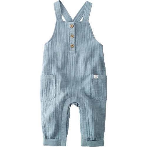 little planet by carter's Baby Organic Cotton Gauze Overall Jumpsuit, Blue Creek Solid, 12M