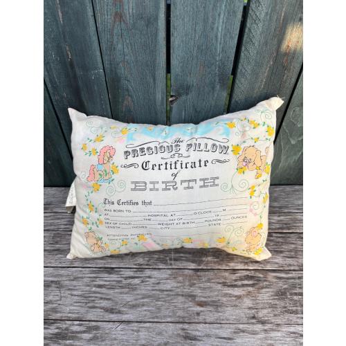 Vintage Baby Birth Certificate Keepsake Pillow by Mini Togs 1974.