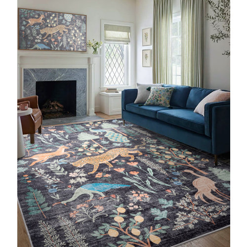 Bungalow Rose Boho Floral and Animal Print Machine Washable Area Rug & Reviews | Wayfair