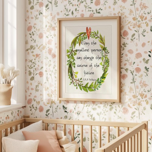 Lord of the Rings Hobbit Font Even the Smallest person Quote Tolkien Woodland Watercolor painting picture Nursery child room wall art print