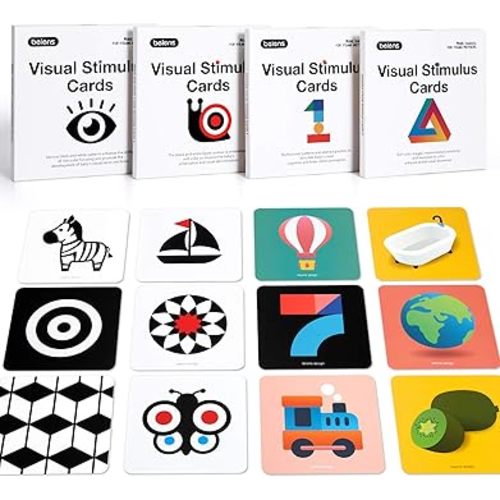 beiens High Contrast Baby Flashcard, 80 Pcs 160 Page Black White Colorful Visual Stimulation Learning Activity Card for Babies Ages 0-3-6-12-36 Months, 5.5'' x 5.5'' Newborn Infants Toys Gift