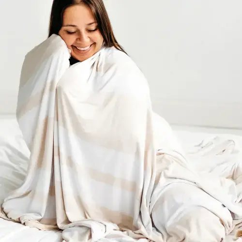 Heather Oatmeal Stripe Bamboo Viscose Oversized Cloud Blanket® - Little Sleepies