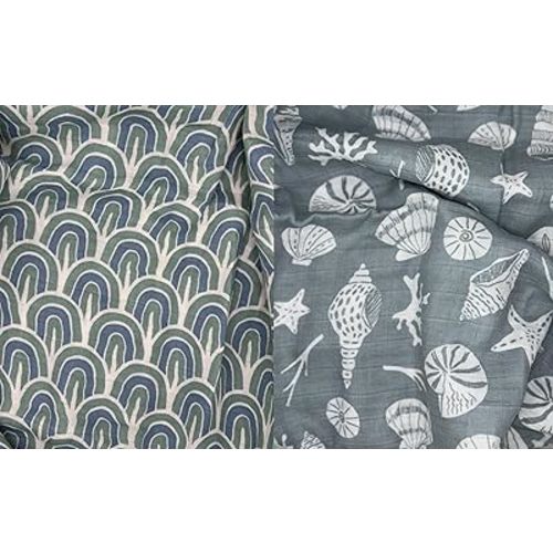 Sunshine & Sea Newborn Nursery Muslin Swaddle Blanket (2 Pack (Blue Rainbow & Sea))
