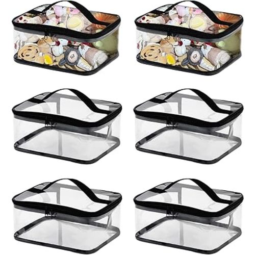 Transparent PVC Storage Bags with Reinforced Handles & Double Zipper - Waterproof Organizer Pouches for Toys, Travel Toiletries, Makeup, Crafts (9.4x6.7x4.3 Inch) 6 Pack