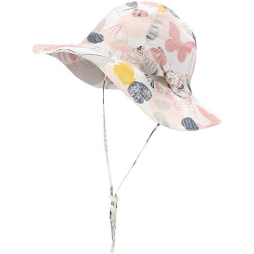 Baby Girl Sun Hat Infant Summer Beach Hats with UPF 50+ Toddler with Wide Brim Strap Outdoor Bucket Hat