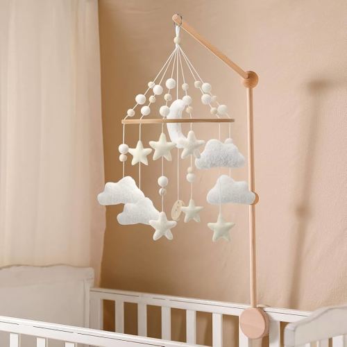 Cloud Mobile for Crib - A Handmade Gender Neutral Cloud Crib Mobile with Moon and Stars