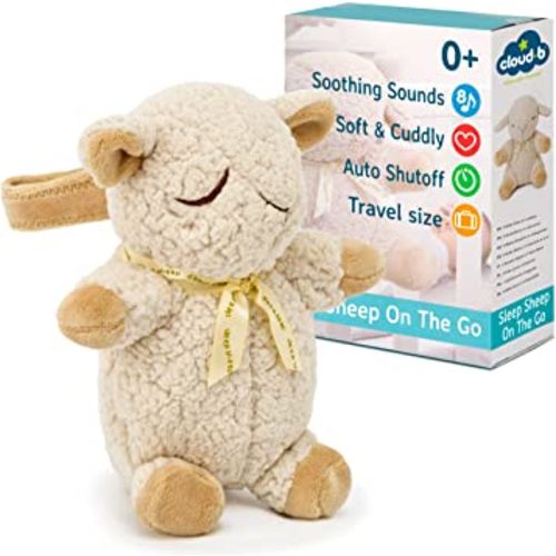 Cloud b Travel Soothing Sound Machine | Cuddly Stuffed Animal | 4 White Noise | Auto-Shutoff | Travel Sleep Sheep on the Go