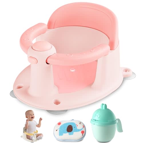 Trankerloop Baby Bath Seat, Bath Seat for Baby 6 Month & up, Baby Bath tub Seat with Suction Cups, Non-Slip, Detachable, Pink