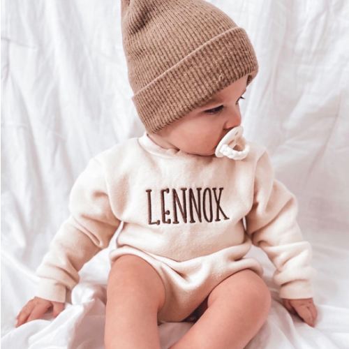Embroidered Baby Sweater, Cotton Fleece Rompers, Personalized Infant Bodysuit, Personalized Gift for Babies, Unisex Children's Clothing