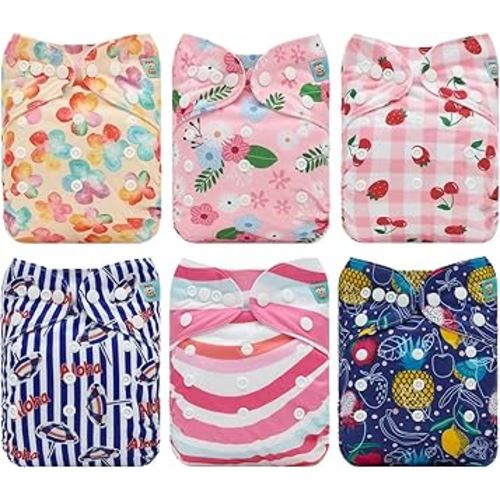 ALVABABY Baby Cloth Diaper 6 Pack with 12 Inserts One Size Cloth Diaper Covers Adjustable Washable Reusable for Baby Girls and Boys