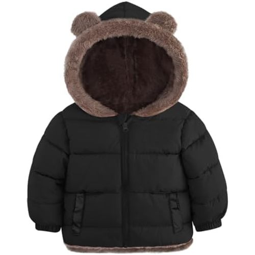 Enlifety 6M-5T Baby Toddler Winter Fleece Coat Boys Girls Cute Bear Ear Hooded Jackets with Pockets