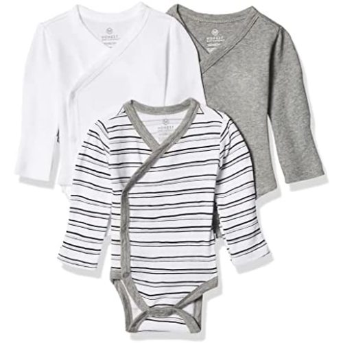 HonestBaby Baby Long Sleeve Side-Snap Organic Cotton Kimono Bodysuits (3 Pack)