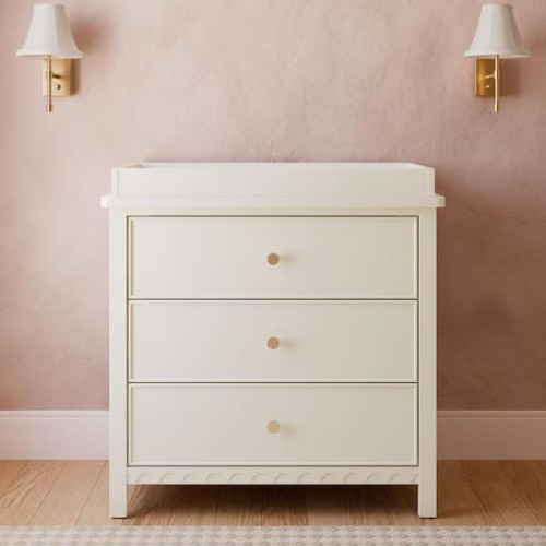 Sasha Frosted Oat 3 Drawer 35.47 in. Wide Dresser with Changing Topper